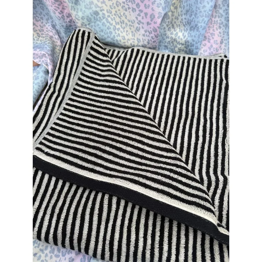 Rachel Zoe Black Cream Striped Bath Sheet 34x64 100% Cotton NWT